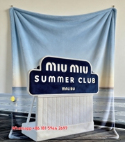Miumiu Navy Blue White Light Blue Flannel Sofa Throw Blanket – Printed Malibu Summer Club Pier Scene IMG_0539